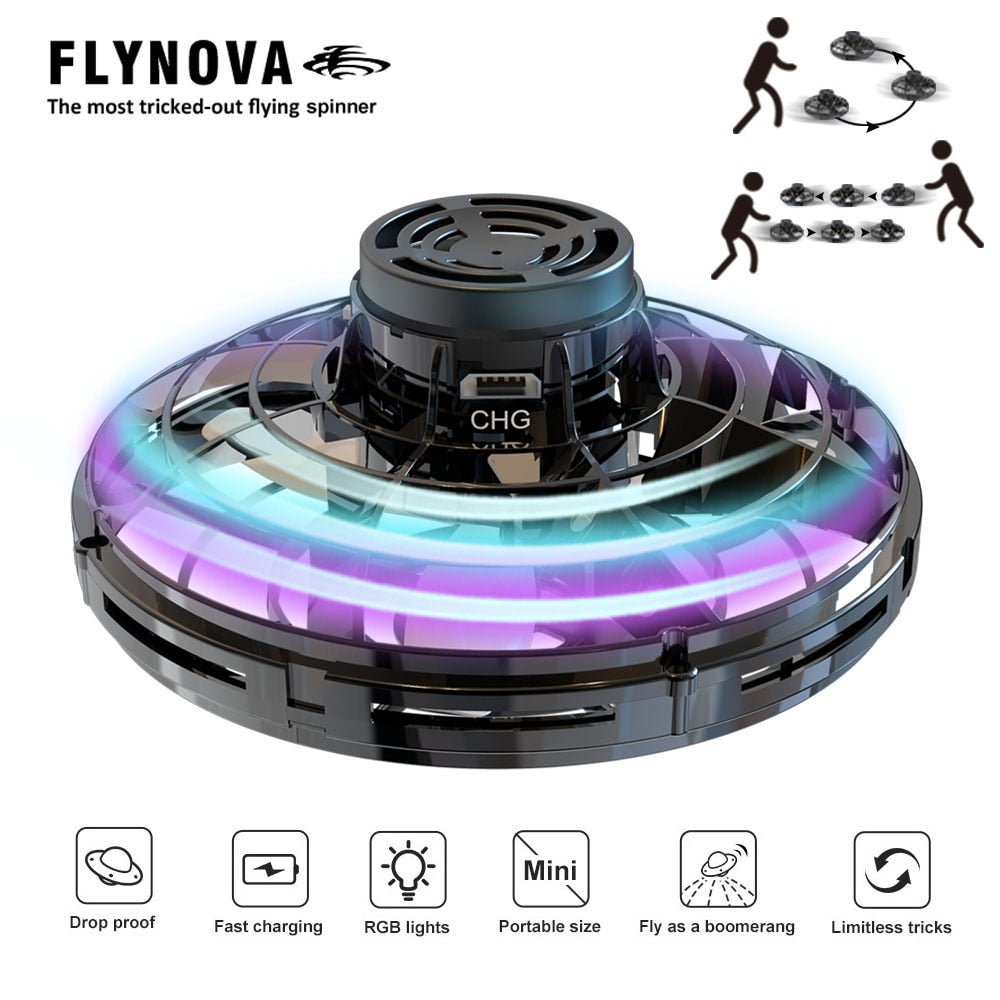 Roclub Flynova Flying Spinner Mini UFO Drone Hand Operated Flyorb Fly Fidget Toys Children Kids Adult Christmas Birthday Gift
