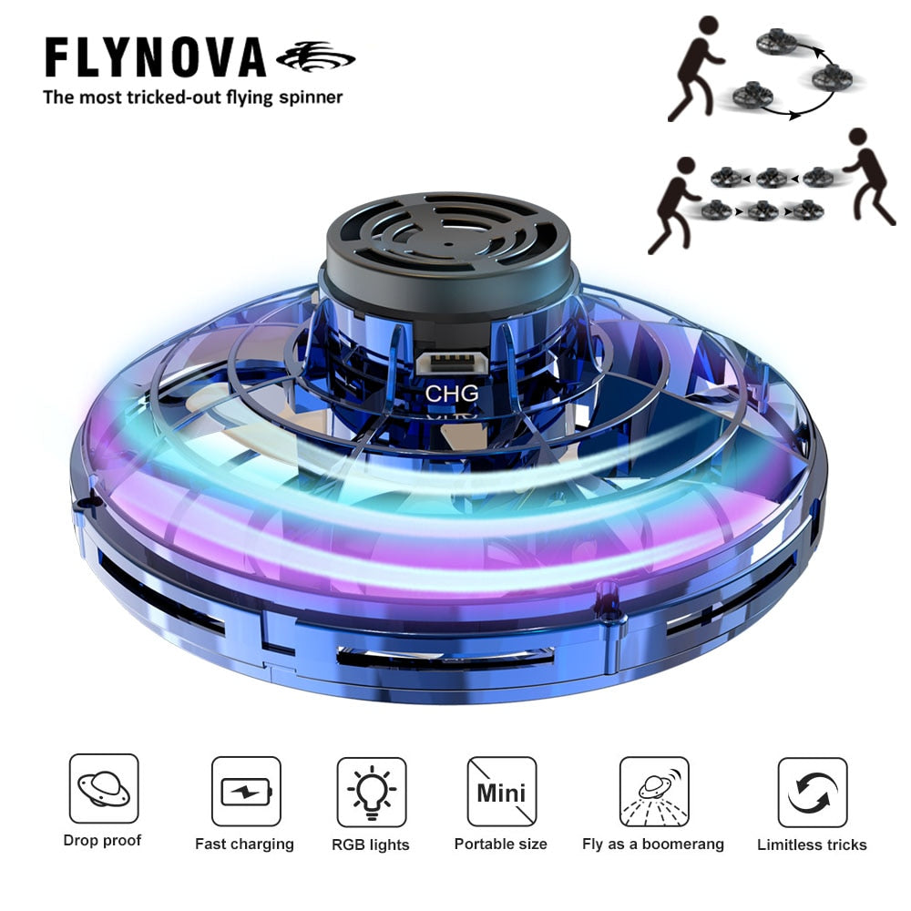 Roclub Flynova Flying Spinner Mini UFO Drone Hand Operated Flyorb Fly Fidget Toys Children Kids Adult Christmas Birthday Gift