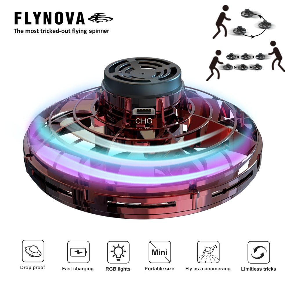 Roclub Flynova Flying Spinner Mini UFO Drone Hand Operated Flyorb Fly Fidget Toys Children Kids Adult Christmas Birthday Gift